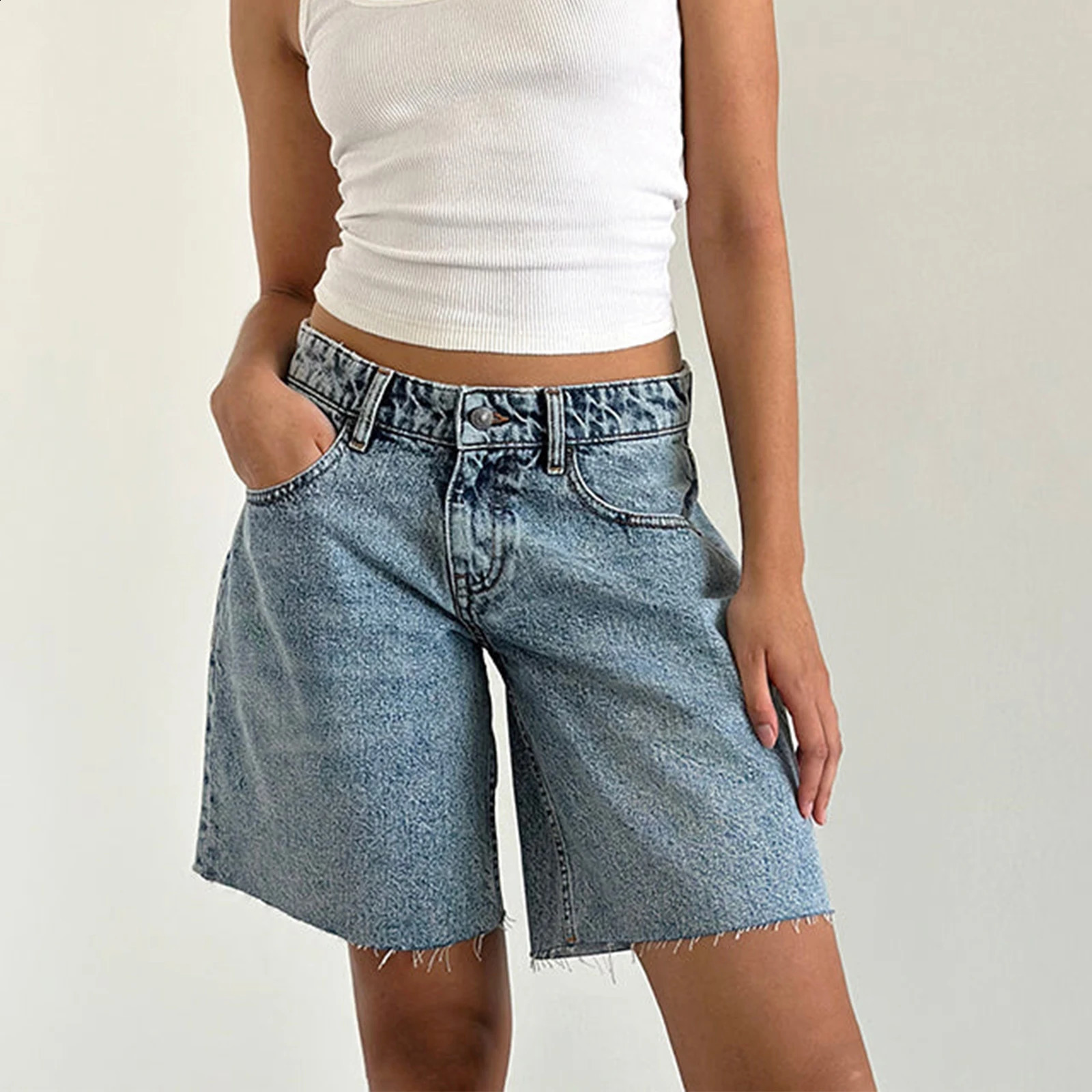 Womens Y2k Carpenter Denim Shorts Casual Retro Denim Bagged High Rise Wide Leg Jeans Jorts Pre Wash Bermuda Shorts 240924