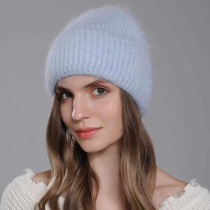 CNTANG 2024 Trend Women Hat Winter Warm Angora Long Rabbit Fur Beanies Knitted Cashmere Hats For Female Fashion Ladies CapX240924