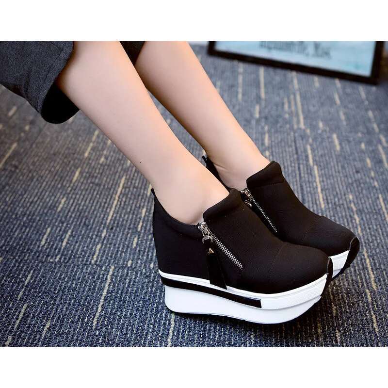 Platform Sneakers New Women Red Casual Comfortable Hidden Heel Shoe Black Canvas Shoes Wedge Heels Sneaker Tenis De Mujer