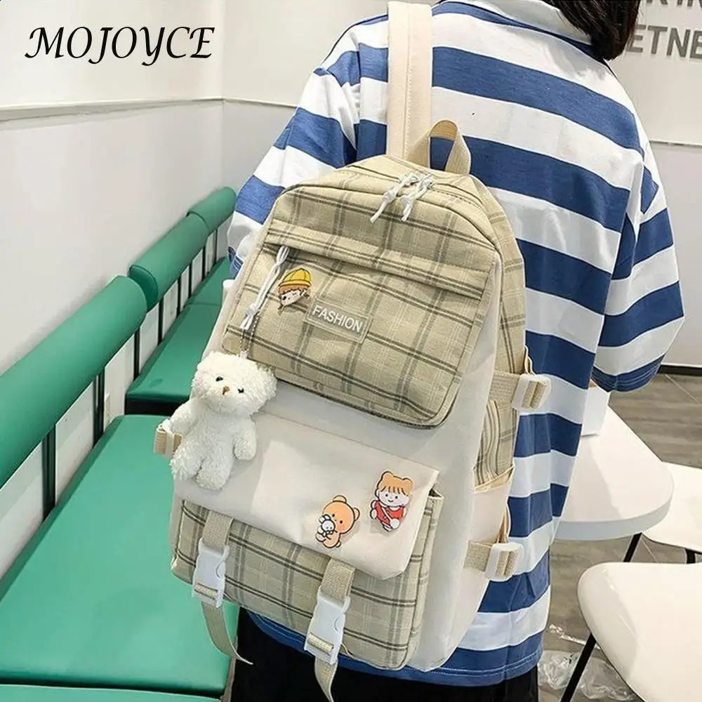 5 piecesset canvas school backpack large capacity student waterproof cute tablet Knapsack travel office pendant badge 240724