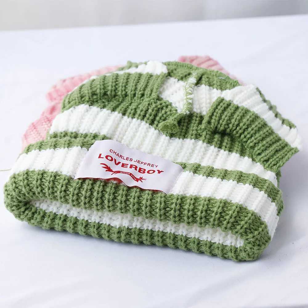 2024 New Cute Fashion Hoodie Lover Boy Ears Knitted Double Layer Warm Fox Ears Wool Hat Niche Design Hip Hop Personalized Cold Hat W240924