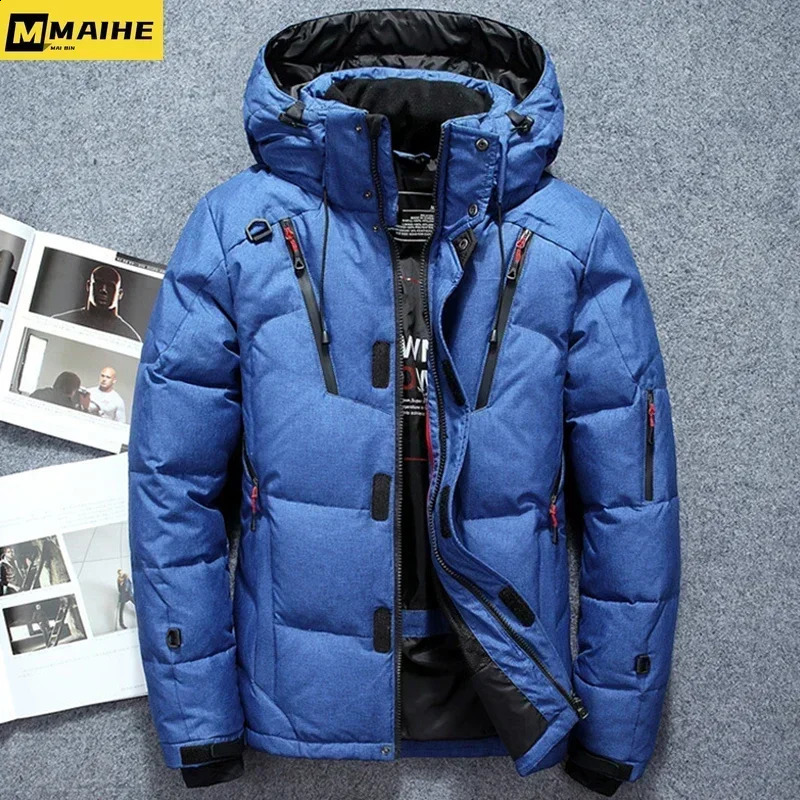 -20 Degree Winter Mens White Duck Down Jacket Thicken Warm Snow Coat Male Hooded Windbreaker Down Parkas Outerwear Sportswear 240912