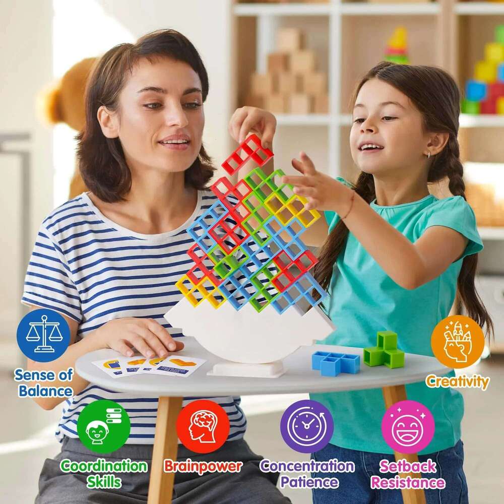 48 Block Brick Balance Stacked Game Swing High Russian Building Bloc Stack Kid Desktop Toy