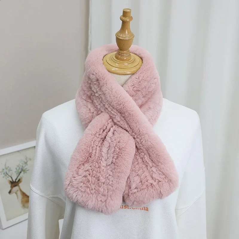 Rex Rabbit Fur Knitted Scarf Foulard Fashion Solid Shawls Rectangle Scarves for Women Winter Warm Real Fur Shawls 240914