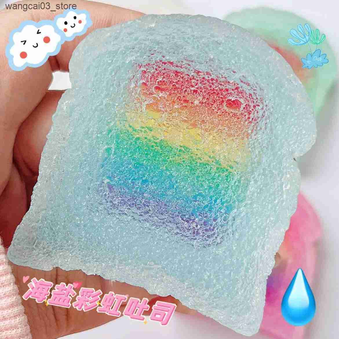 Decompression Toy Rainbow Jelly Toast Squeeze Toys Soft 3D Squishy Mochi Toy Relaxed Relief Squishies Fidget Decompression Toys Cute Gifts L240910