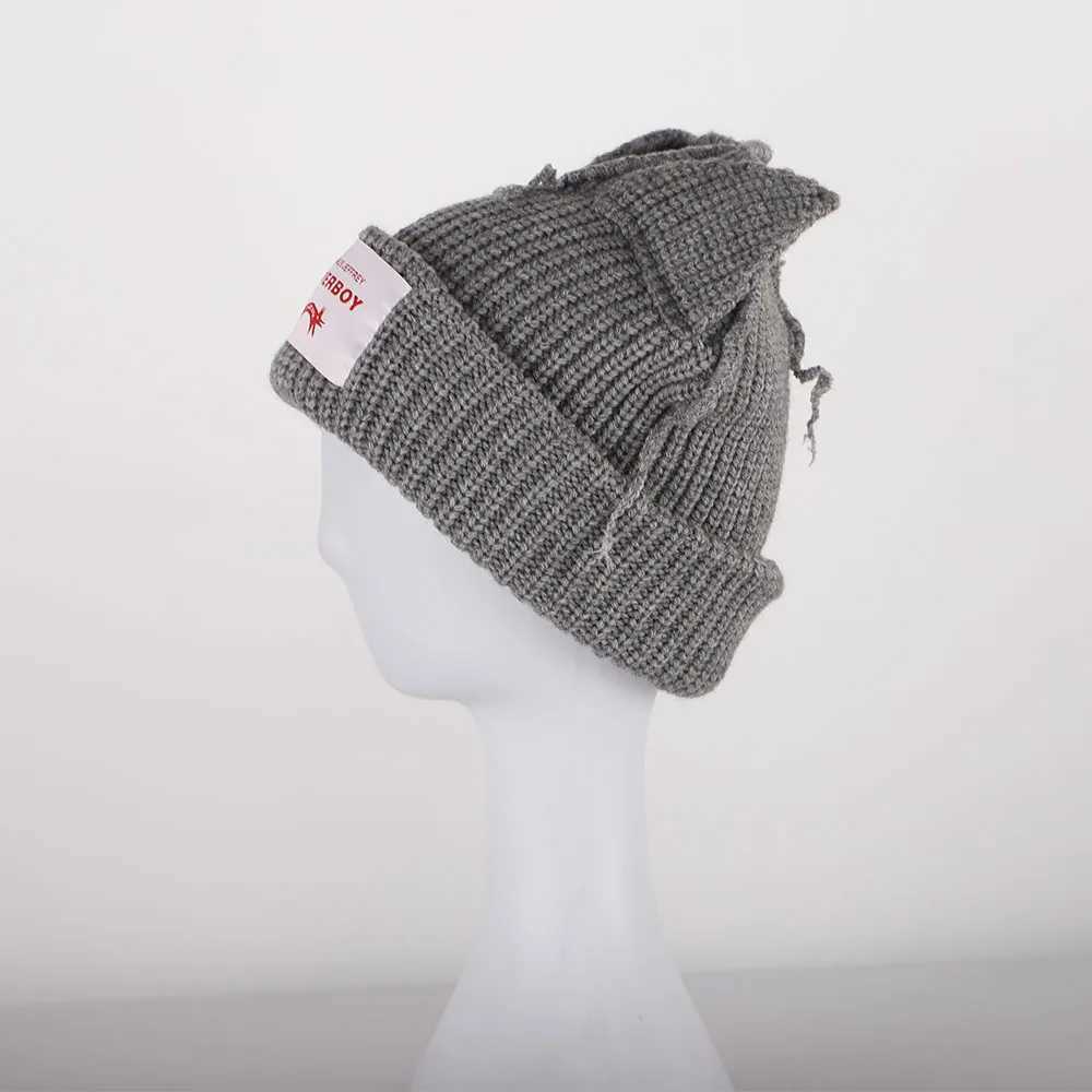 2023 New Fashion Loverboy Cat Ear Knitted Hat Solid Warm Pig Ear Wool Hat Cute Hoodie Niche Design Hip Hop Christmas Gift W240924