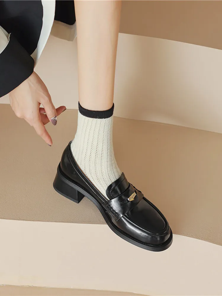 Spring Women's Single Casual Mary Jane Leather Shoes Fashion Shallow Mouth Design Loafers Pumps