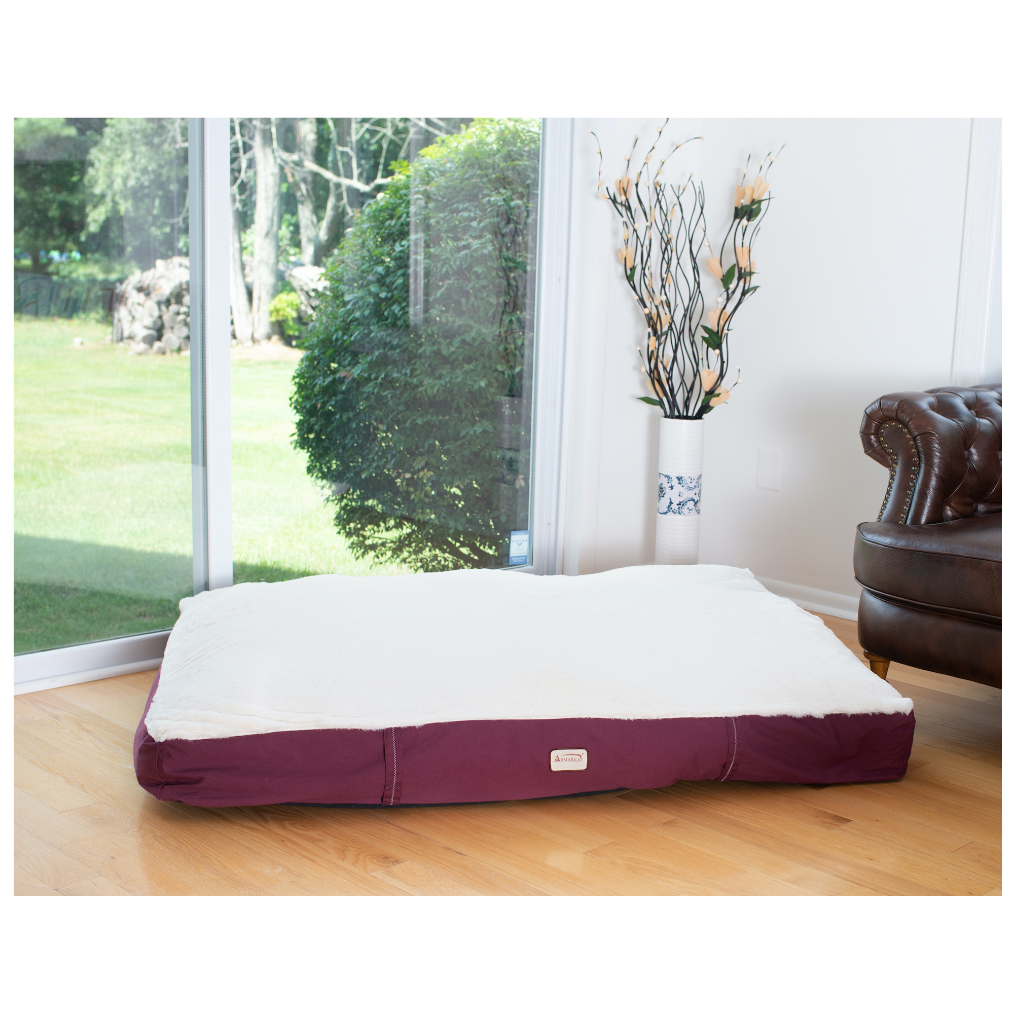 Armarkat M02HJH/MB-M Medium Pet Bed , Dog Crate Mat With Poly Fill Cushion & Removable Cover, Burgundy & Ivory