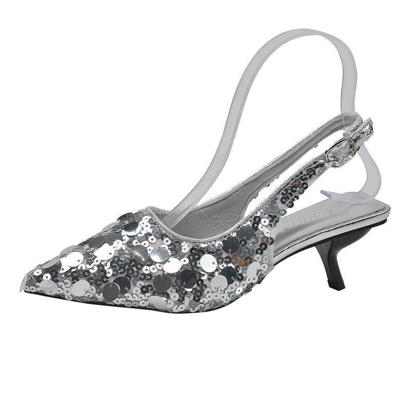 shoes heels red bottomed heels French style niche high-heeled shoes with silver temperament hooded sandals fairy shoes 2024 new spring and summer poin