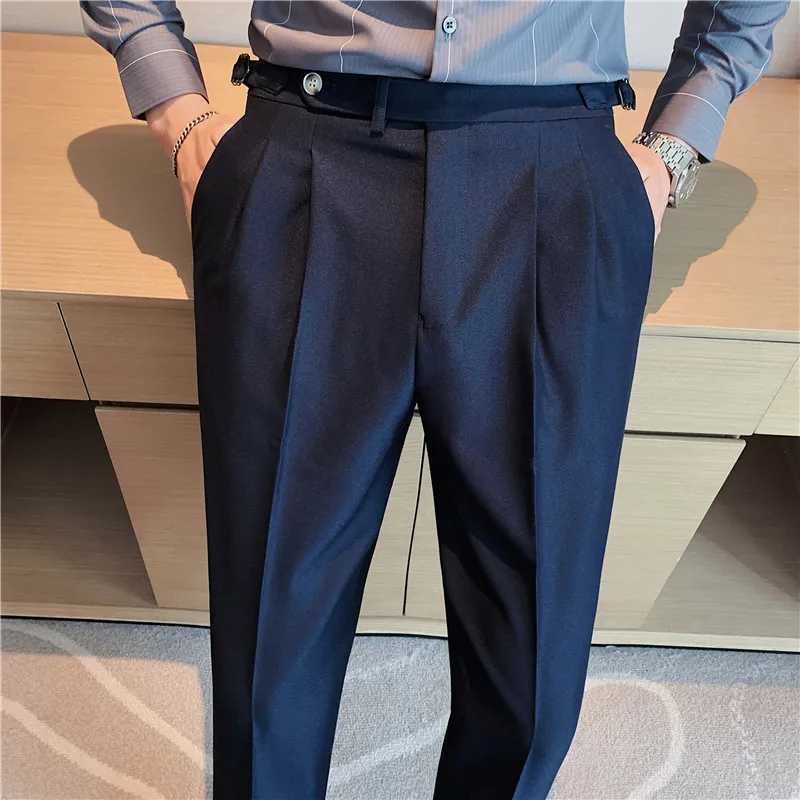 Men Pants Classic Mens Office Trousers Slim Fit High Waist Vintage Pockets for Formal Business Style Elegant Formal Pants M240924