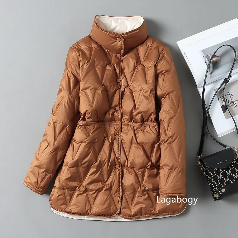 Lagabogy Autumn Winter Women Ultralight White Duck Down Long Jacket Female SingleBreasted Double Sided Puffer Coat 251022