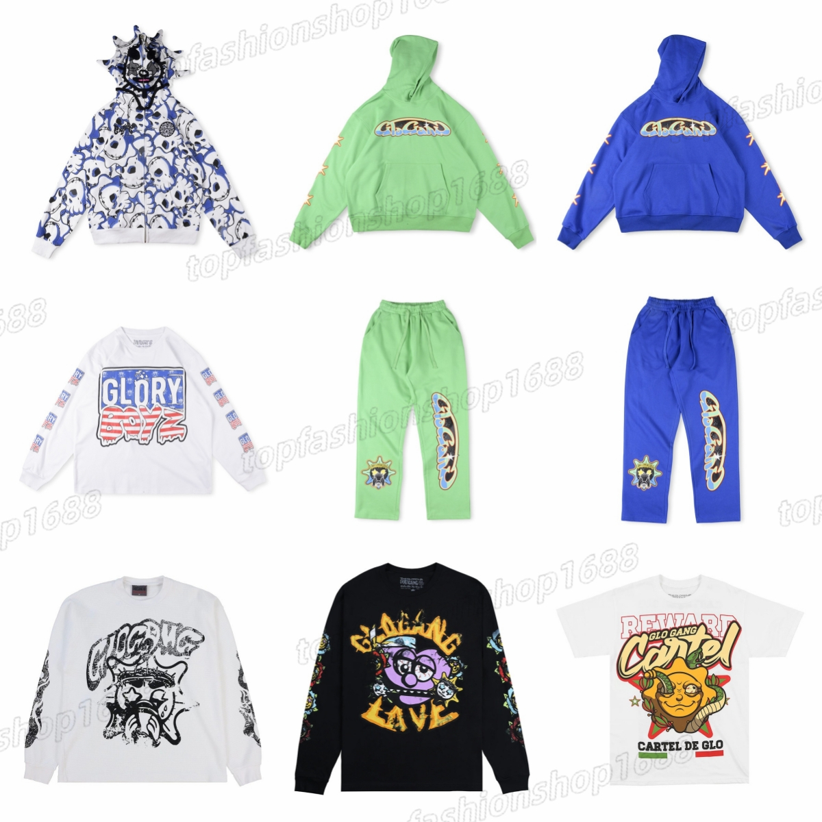 Men's Hoodies Fast Glo Gangs The Glory Full Zip Hoodie High Street 3D Printed Men Women Drink Cartoon Y2K Hoody Sweatshirts Long Sleeved Zipper Skull Sweater