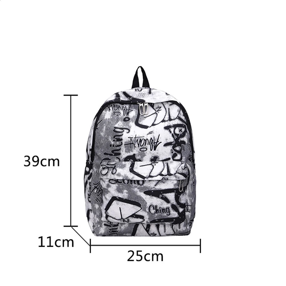 Casual Nylon Womens Backpack Large Capacity Waterproof School Bags Graffiti Printing Shoulder Bag Students y240919