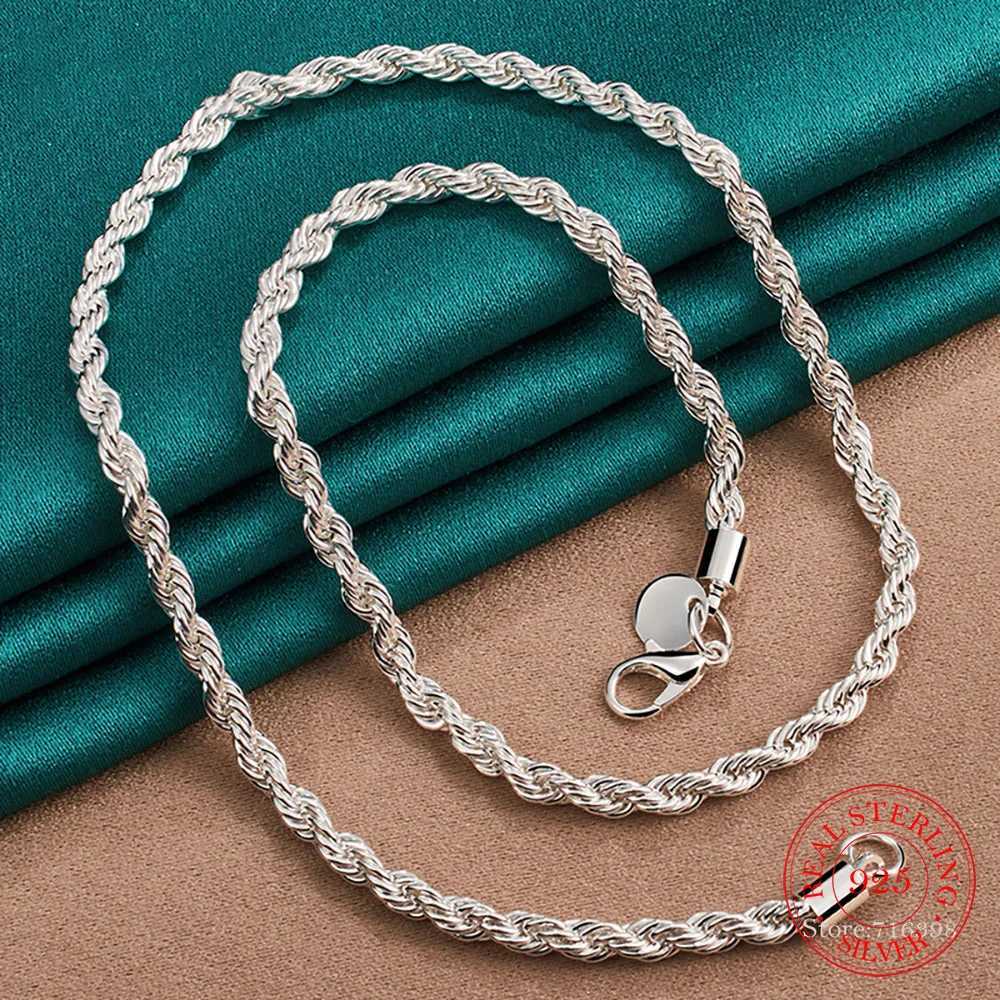 4MM wide!! Real 100% 925 sterling silver mens rope chain fashion neutral party wedding gift pure silver 925 chain necklace mens jewelry Y240924