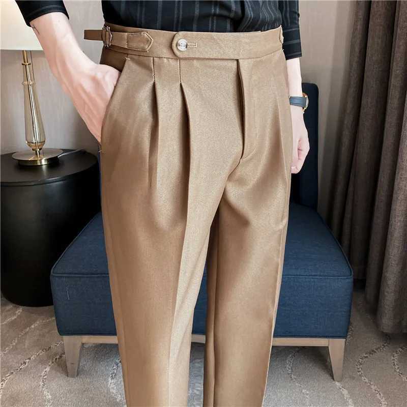 Men Pants Classic Mens Office Trousers Slim Fit High Waist Vintage Pockets for Formal Business Style Elegant Formal Pants M240924