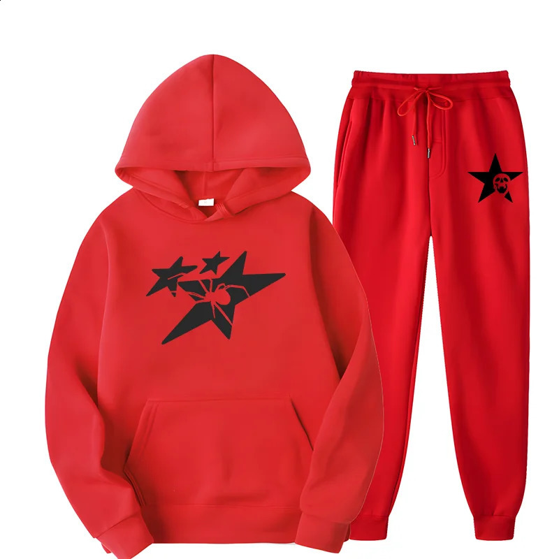 Spider Star Pattern Hoodie Sets Men Women 2024 Spring Autumn n High Street Hip Hop Style Oversized HoodedPants 240911Z