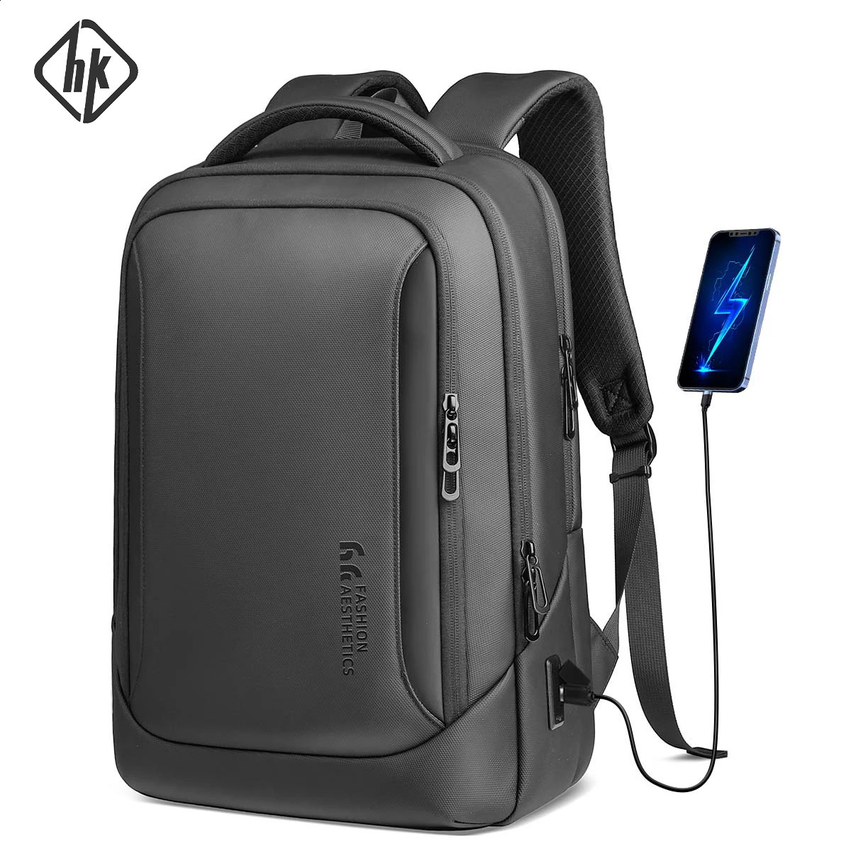 HK Mens Laptop Bag Waterproof School Bags for College Boys Male Business Sports Travel Backpack Men With USB Charging 240919