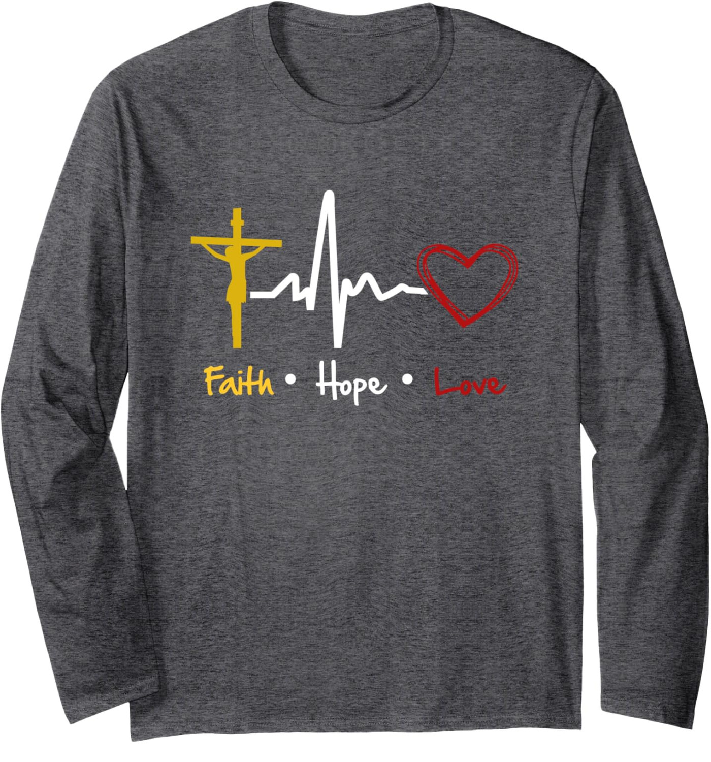 Long Sleeve Shirts for Men sweatshirt Colorful Faith Hope Love Heartbeat Of Jesus Cross Heart Rate Long SleeveTee Streetwear Casual tops clothes