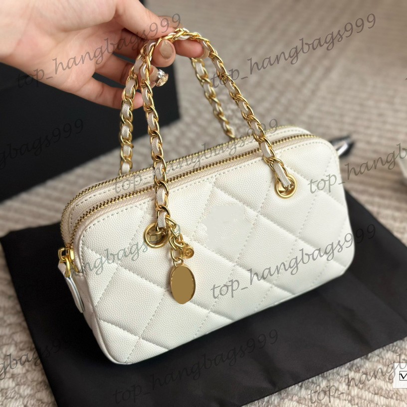 Girls Luxury Diamond Lattice Cosmetic Bags Handbag Small Gold Coin Bag With Gold Metal Chains Shoulder Makeup bag Purse Crossbody bag 20*11.5cm