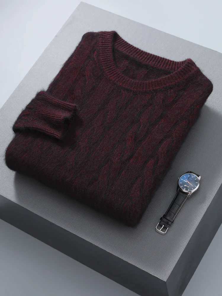 Autumn and Winter Mens Round Neck Cashmere Sweater Cable Knitted Intelligent Leisure Pulling 100% Mink Cashmere Knitted High Quality Top CL240924