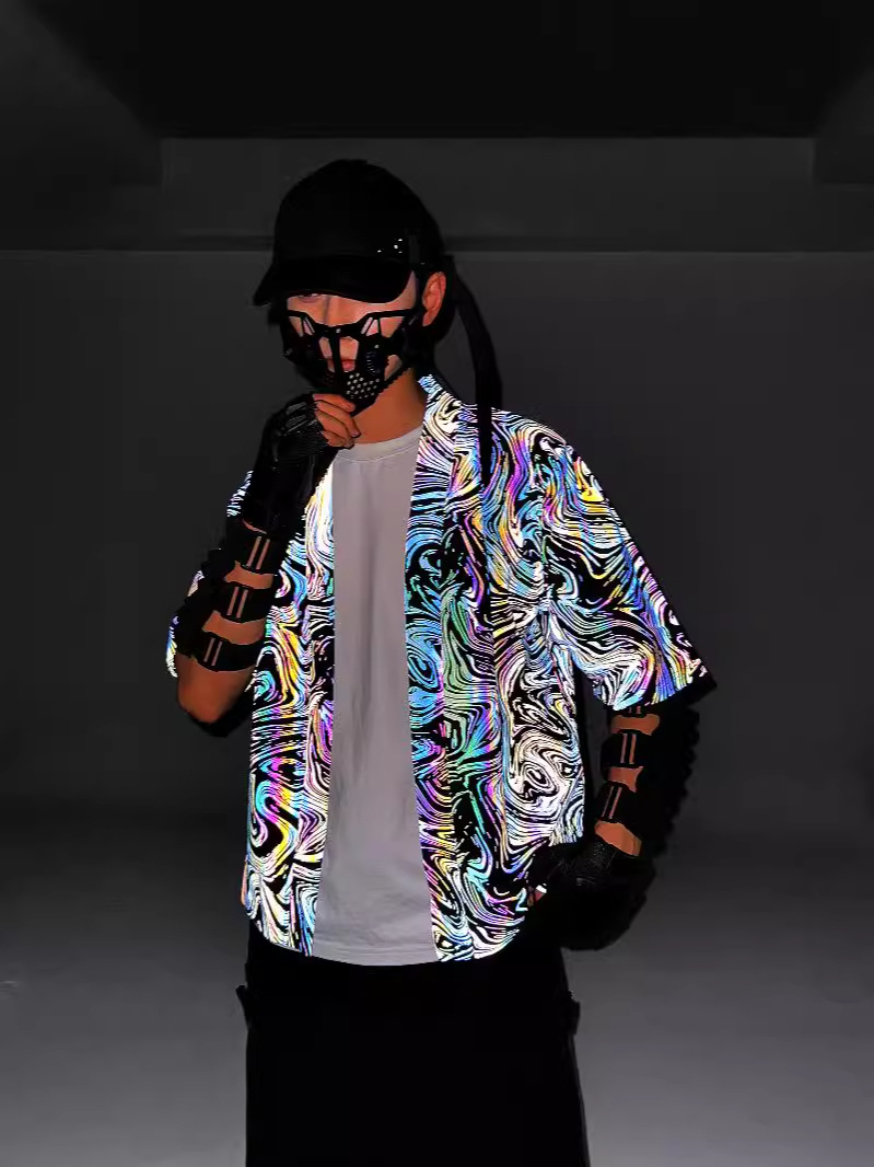 Mens Jackets Colorful reflective knitted kimono cardigan