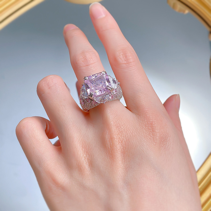 2024 Princess Cut Pink Moissanite Sterg Sier Wedding Band Ring