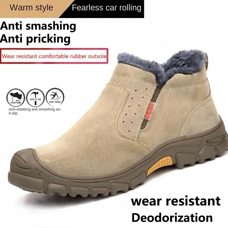 2025 new Men Smashing Anti Piercing Winter Plush Work Site High Top Labor Safety Protection Shoes 240904
