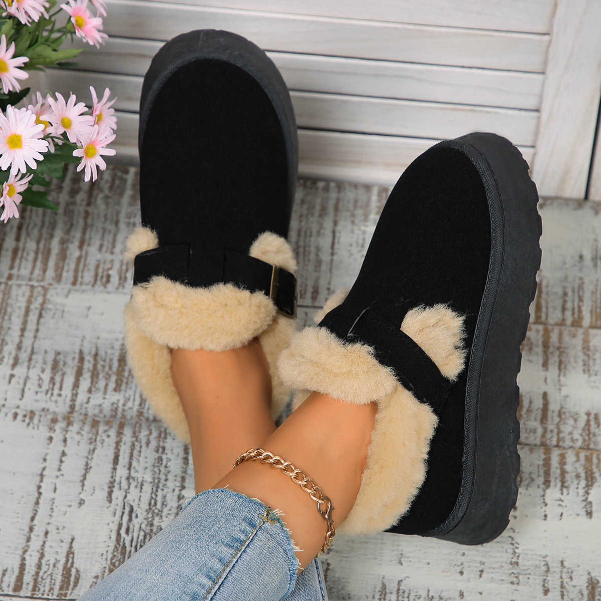sshoe australia Sponge cake thick sole 2024 new winter snow boots for women with added fleece one foot warm cotton shoes fashionable design 4