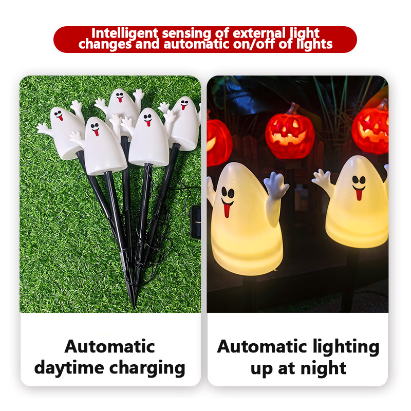Halloween Spooky Solar Lawn Lights Pumpkin Ghost Flashing Lights Patio Garden Holiday Arrangement Ground Plug Lights