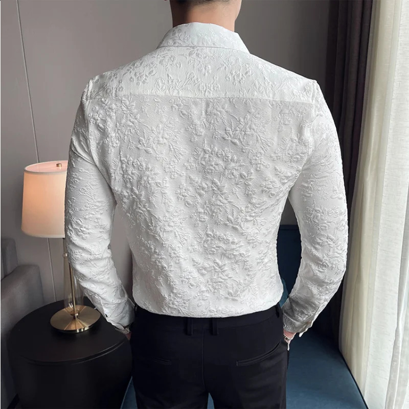 Vintage Jacquard Shirt Spring Long Sleeve Slim Fit Casual Tuxedo Fashion Man Wedding social Shirts Plus Size 4XL-M 240924