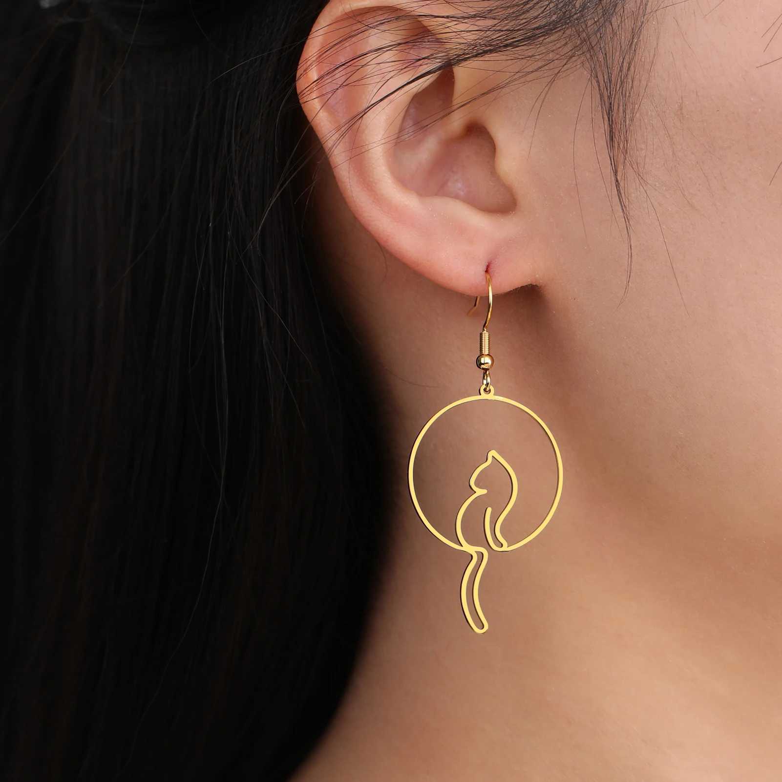Cazador long tail cat earrings for women stainless steel jewelry cute cat pendant earrings birthday gifts 2024 trend new W240923