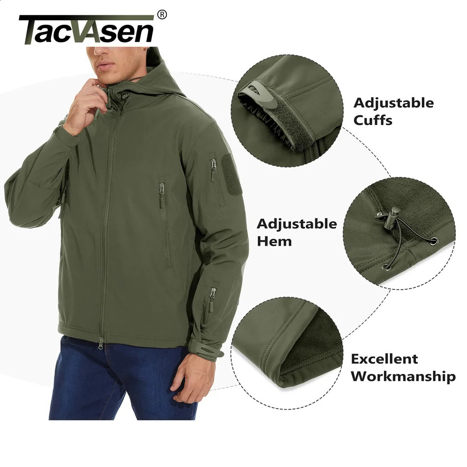 TACVASEN Winter Waterproof Fleece Lined Jackets Mens Safari Softshell Jackets Outdoor Hooded Coats Windproof Warm Windbreaker 240912