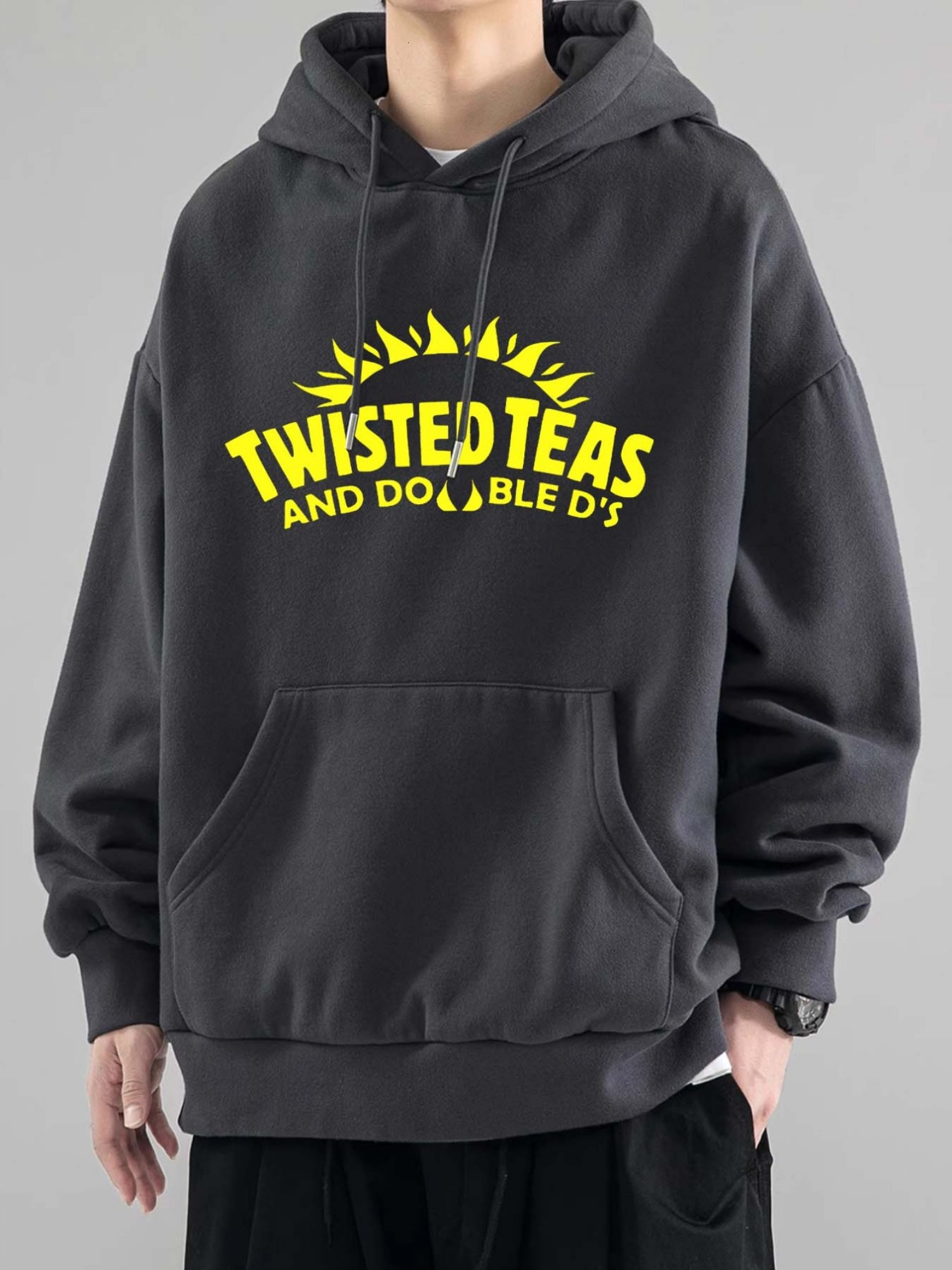 Men's Casual Hoodie with Twisted Teas Graphic - Polyester Knit Fabric, Loose Fit, Hooded Pullover, Slight Stretch, Alphabet Pattern - Sports & Le