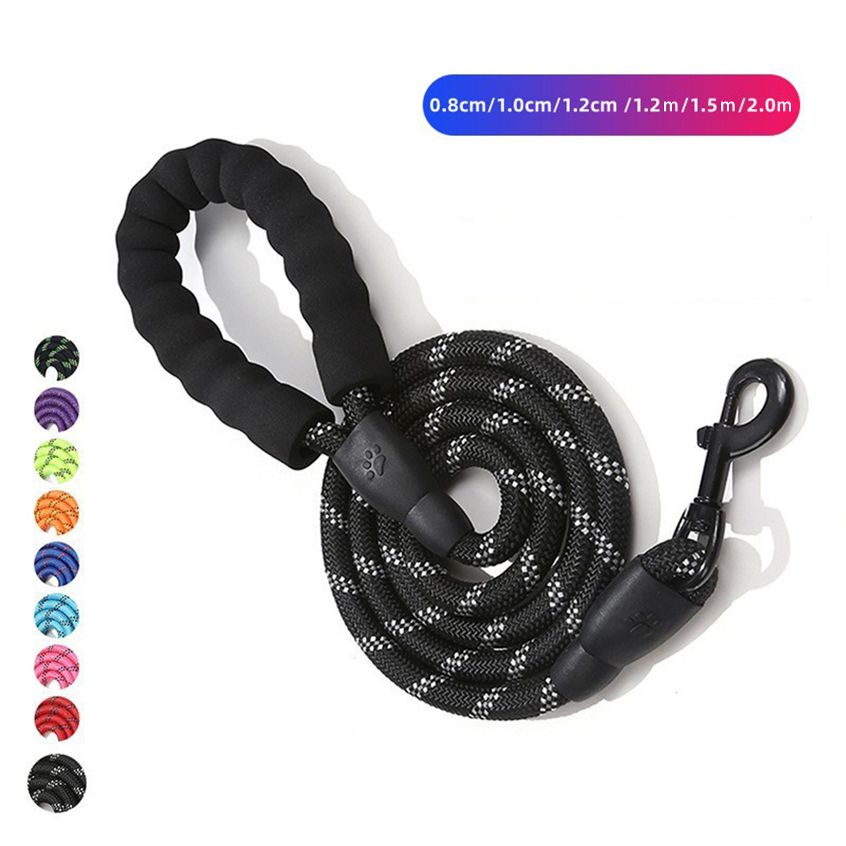 Halloween Pet leash nylon reflective multi-color round rope foam handle dog walking rope explosion-proof medium and large dog chain Diameter 0.8cm