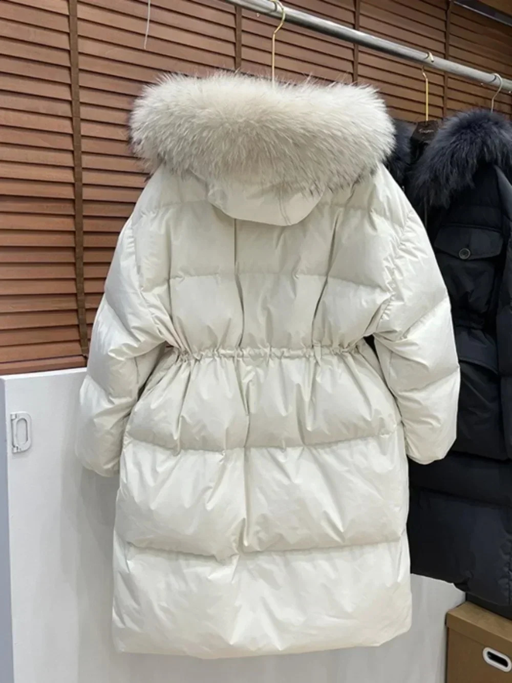 Winter Womens Hooded Duck Raincoat Parkas Waterproof Raccoon Fur Coat Long Inflatable Jacket 240921