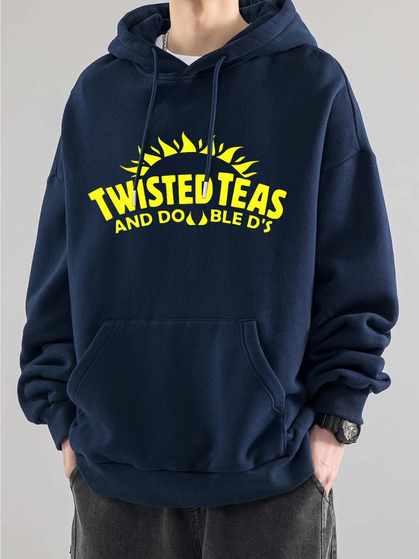 Men's Casual Hoodie with Twisted Teas Graphic - Polyester Knit Fabric, Loose Fit, Hooded Pullover, Slight Stretch, Alphabet Pattern - Sports & Le