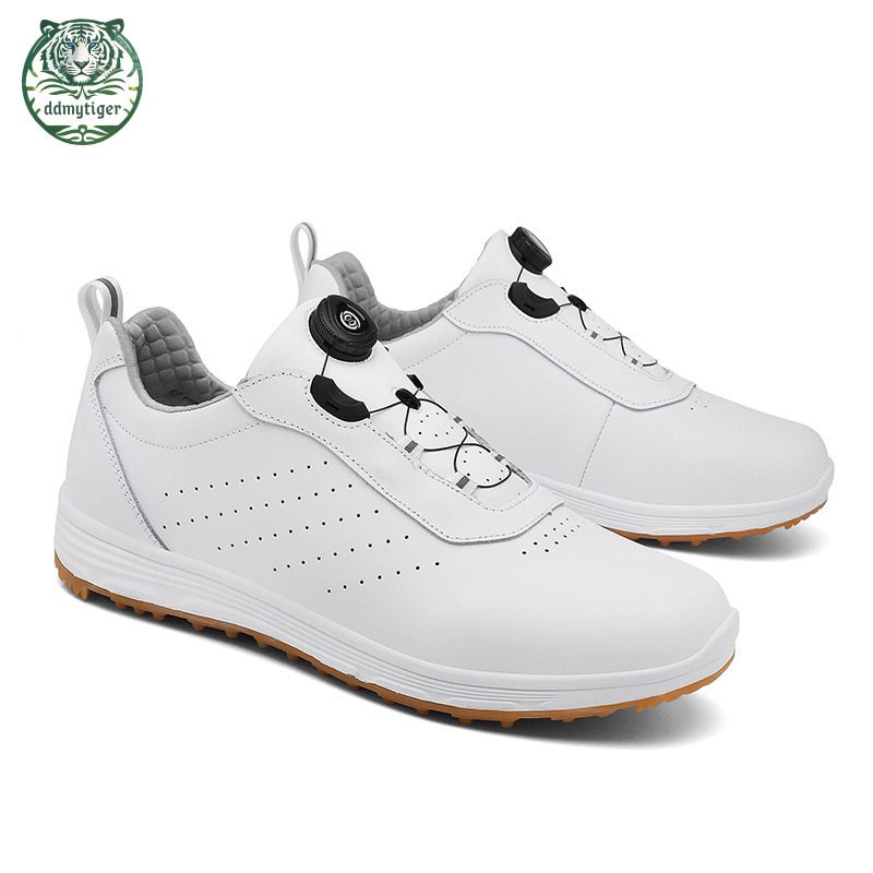 ddmytiger Men's professional genuine leather new rotating buckle studless golf training sports shoes, large size A ddmythur