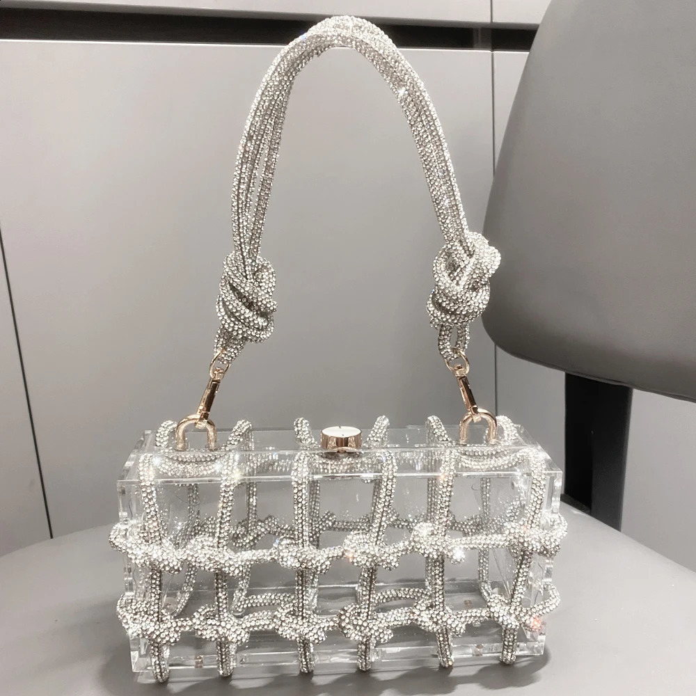 Handle Rhinestones Evening bag silver Crystal handmade Bags for Women Purses and Handbags er banquet bag 250103