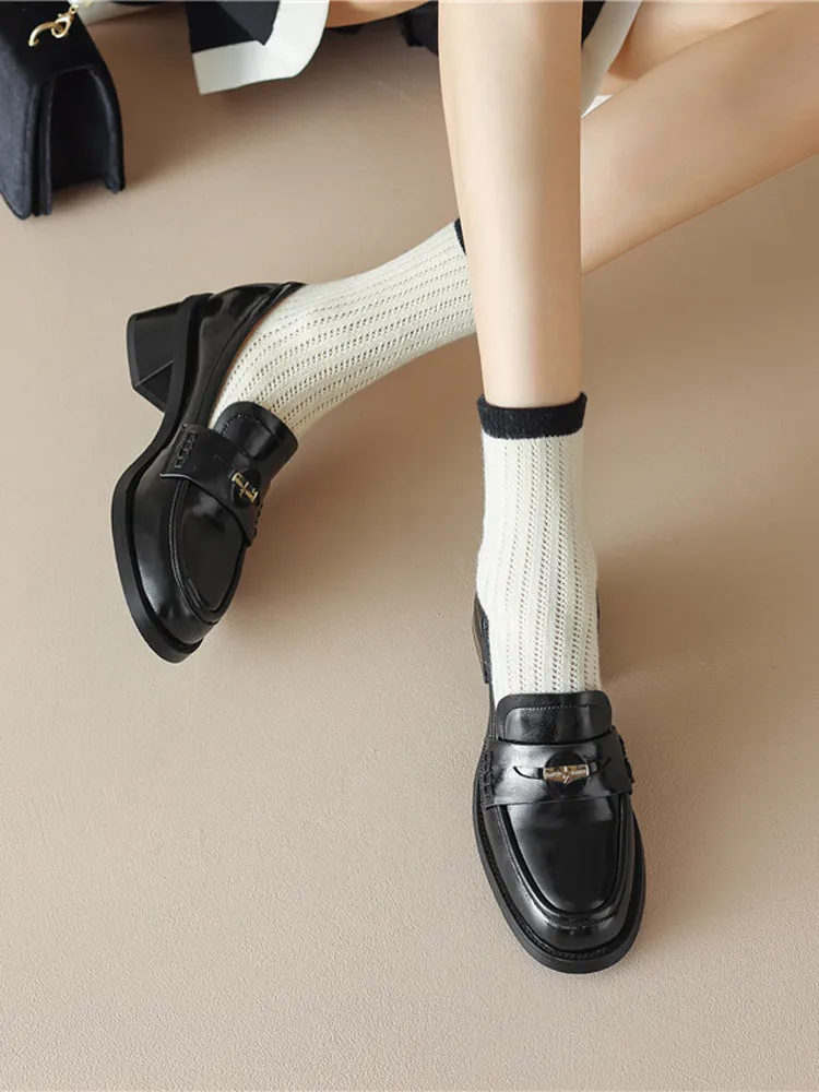 Spring Women's Single Casual Mary Jane Leather Shoes Fashion Shallow Mouth Design Loafers Pumps