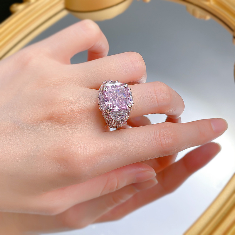 2024 Princess Cut Pink Moissanite Sterg Sier Wedding Band Ring