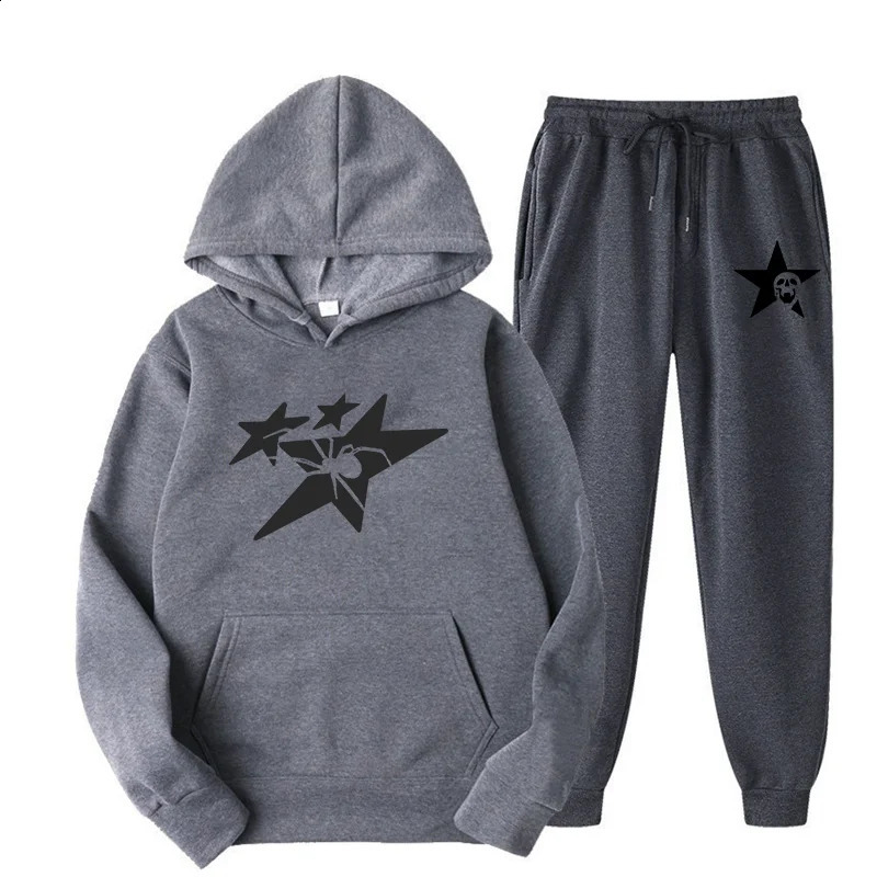 Spider Star Pattern Hoodie Sets Men Women 2024 Spring Autumn n High Street Hip Hop Style Oversized HoodedPants 240911Z