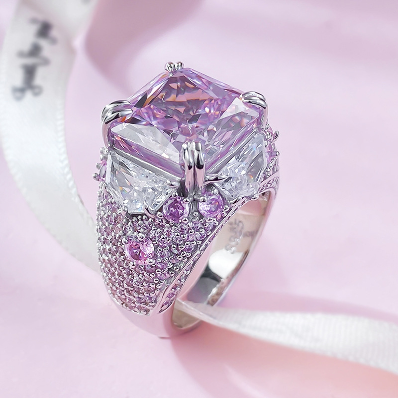 2024 Princess Cut Pink Moissanite Sterg Sier Wedding Band Ring