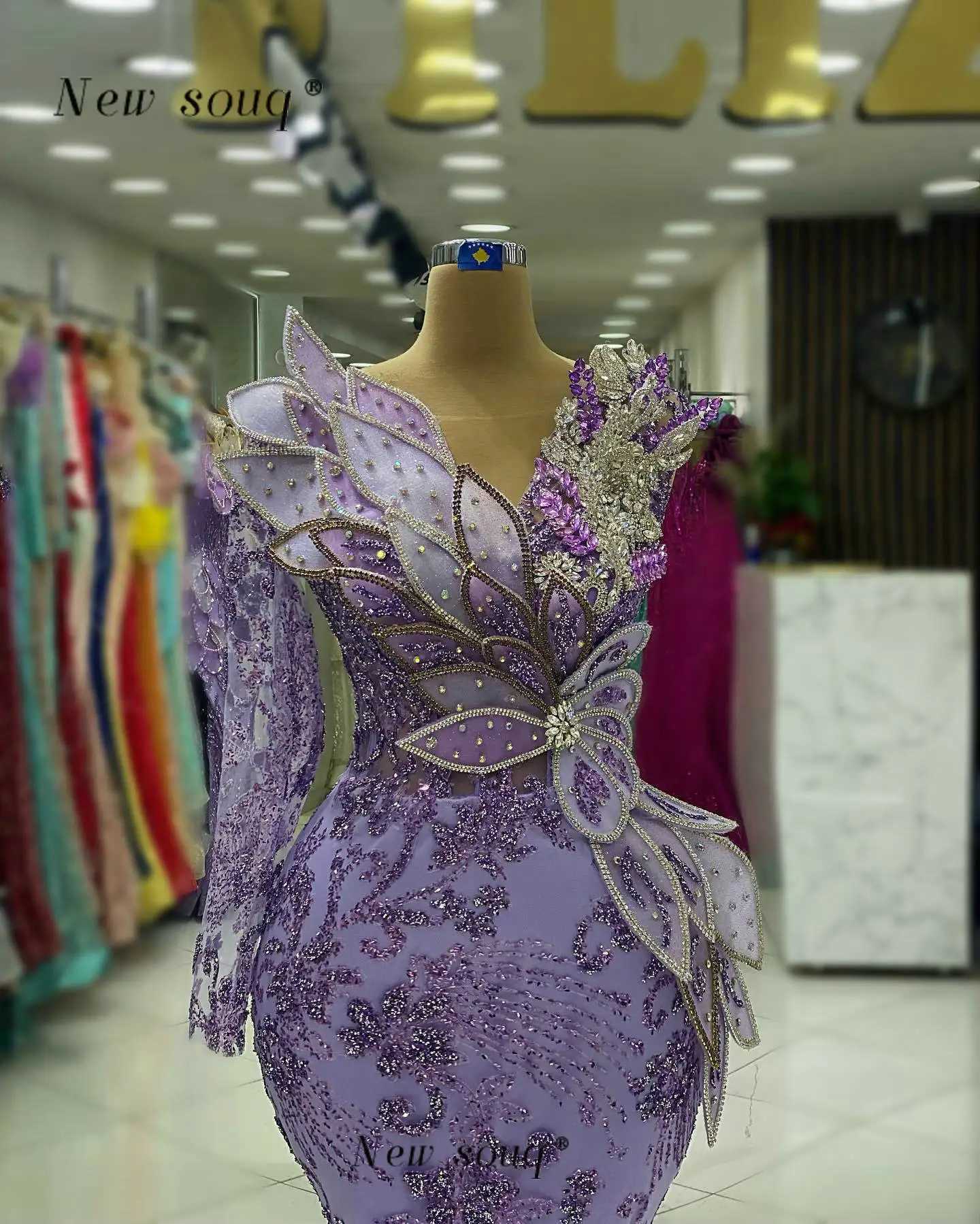 Fashion Design 3D Leaf Purple Single Shoulder Evening Dress Sparkling Formal Mermaid Elegant Crystal Dress Wedding Party Dress W240924