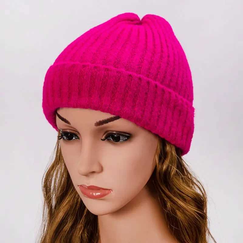 Unisex Wool Blend Striped Knit Beanie Hats for Women Men Winter Warm Ski Cap Grey Navy Khaki Black Fuchsia Blue Dark Yellow RedX240924