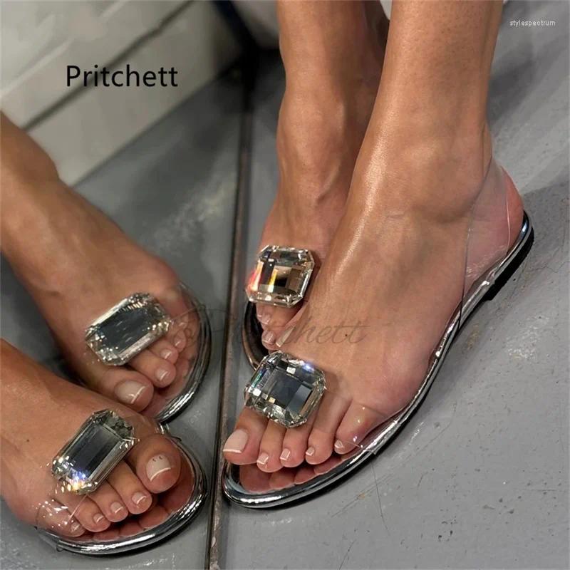 Sandals Transparent Diamond Flats Women's Open Round Toe Back Strap Summer High Heels Wedding Shoes Slingbak Stiletto