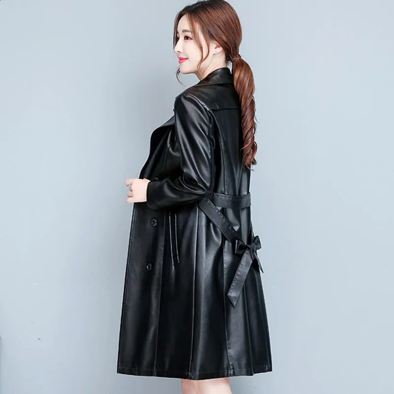M-7XL Womens Sheepskin Coat for Spring Autumn and Winter Fashion Fur Collar Warm Ultra Thin Long Sheepskin Coat for Women 240923