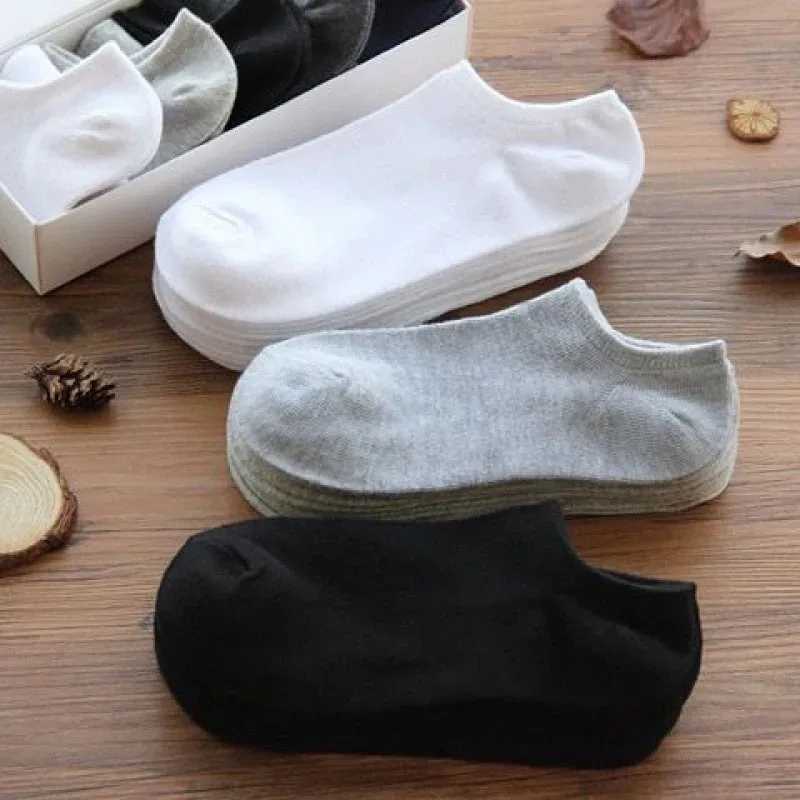 10/5Pairs Men Ankle Socks Solid Color Black White Gray Invisible Breathable Cotton Sports Socks Male Short Socks Women Men SoxX240923