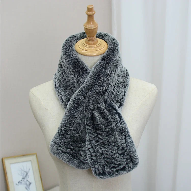 Rex Rabbit Fur Knitted Scarf Foulard Fashion Solid Shawls Rectangle Scarves for Women Winter Warm Real Fur Shawls 240914