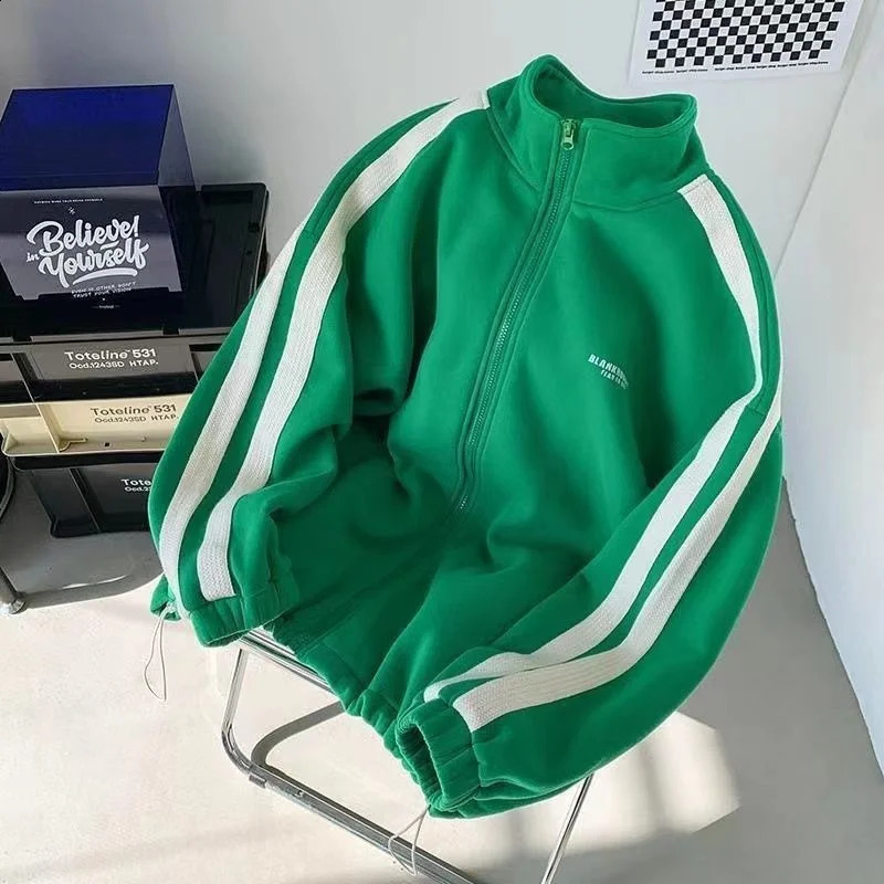 Joggers Sports Suit Mens Spring Autumn Cardigan Sweatshirt Casual Sweatpants Preppy Stripe Twopiece Unisex Tracksuits 240923