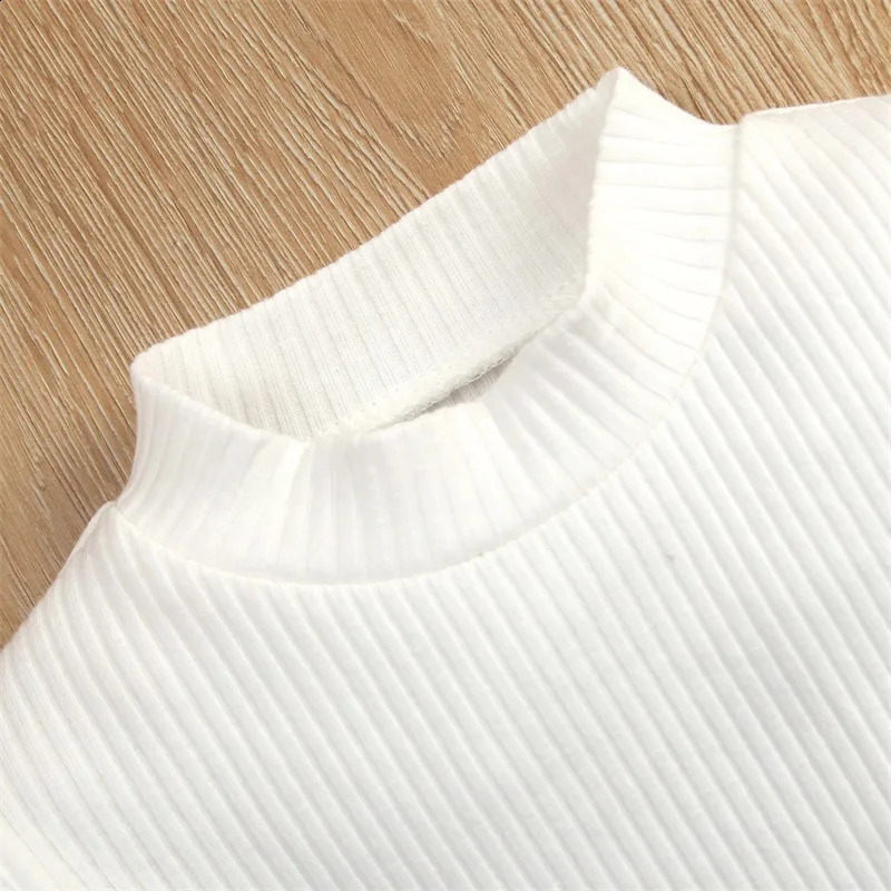 1-6Y Kids Girls Autumn Clothes Set Baby Solid Color Feather Trim Long Sleeve Knit Tops PU Leather Belted Skirt Children Outfit 240920